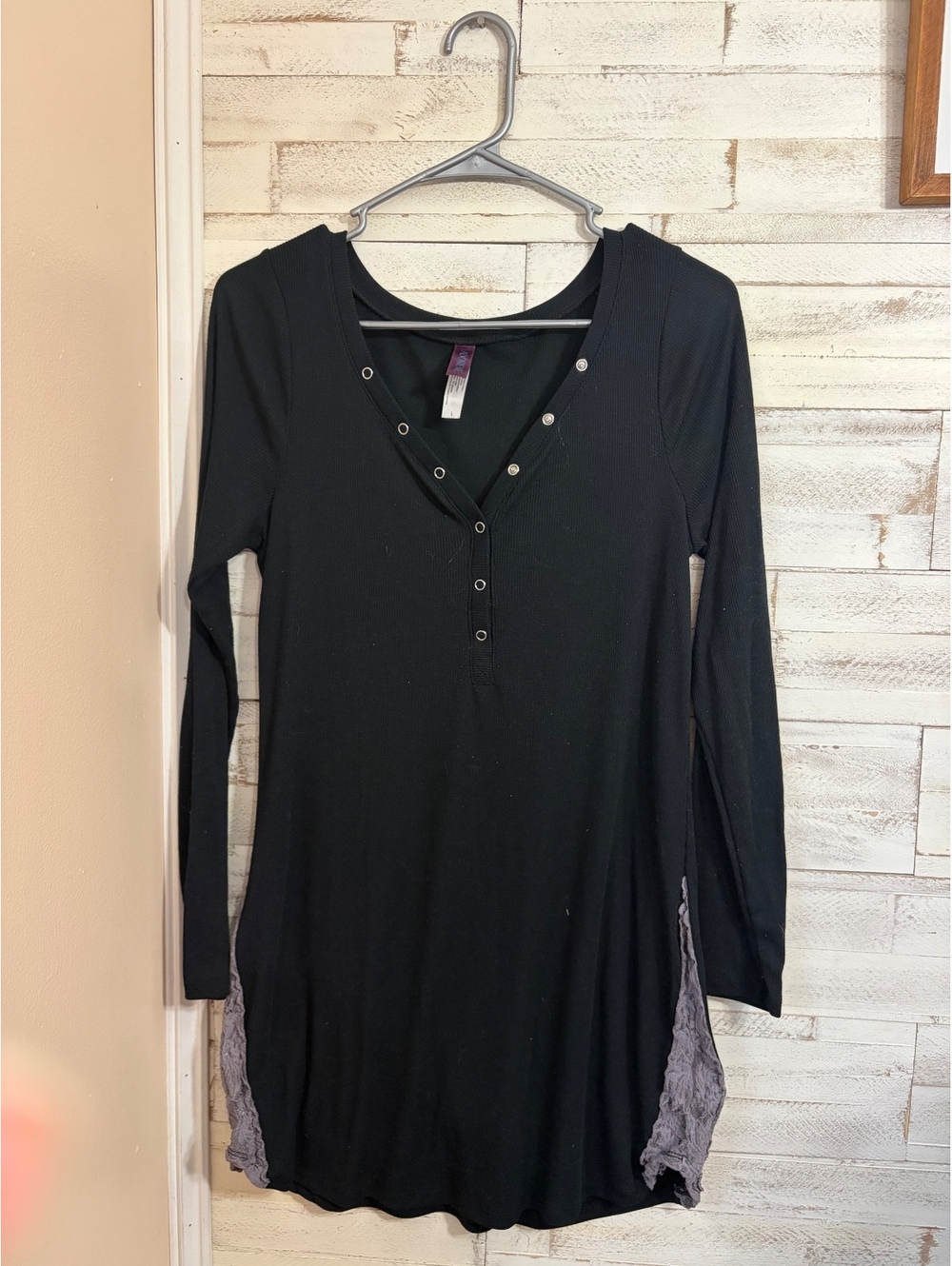 Adore Me Henley dress black lace inset sleepshirt large